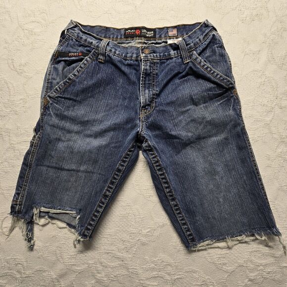 Ariat Blue Jean Cargo Shorts Men 32 Western Fray Cowboy Rugged Workwear Denim - Picture 1 of 6